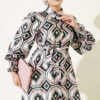 Geometric Pattern Satin Dress Mint - الصورة 2