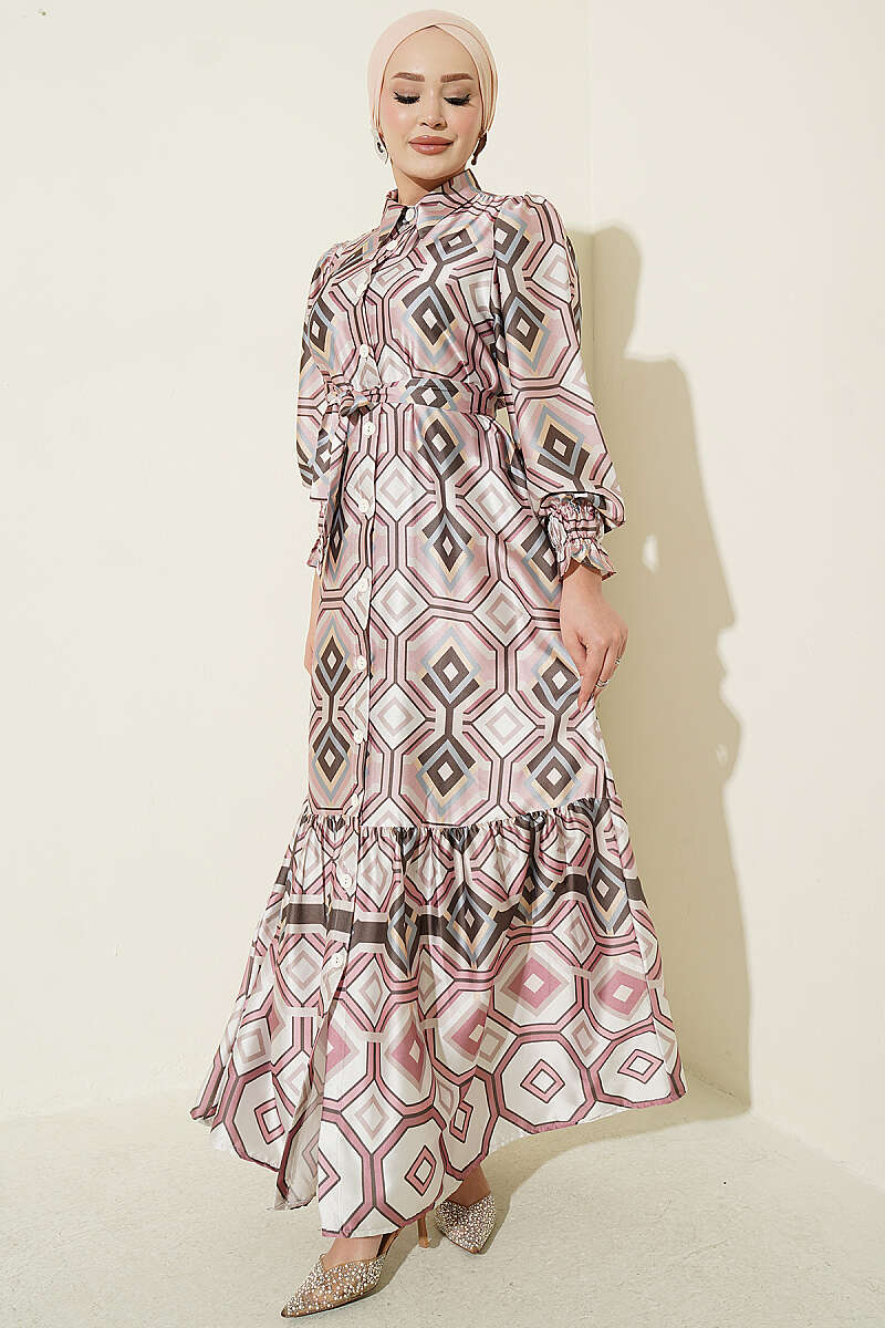 Geometric Pattern Satin Dress Powder Pink