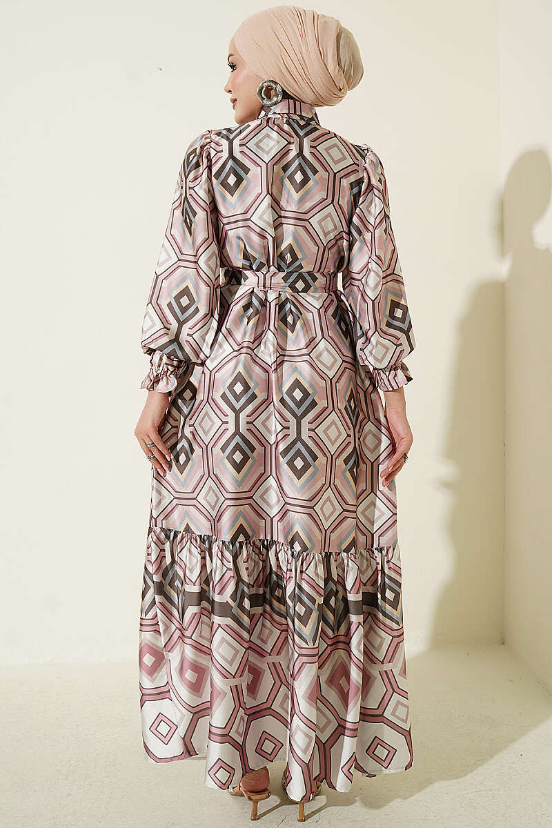 Geometric Pattern Satin Dress Powder Pink - immagine 3
