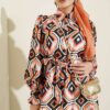 Geometric Pattern Satin Dress Black - Image 2