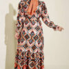 Geometric Pattern Satin Dress Black - Image 3