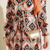 Geometric Pattern Satin Dress Black - Image 4