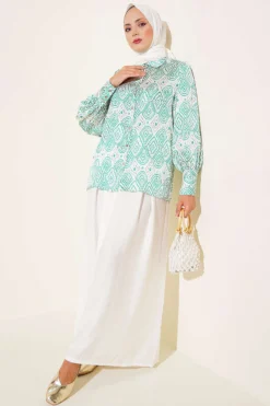 Vista alternativa de Geometric Ethnic Patterned Shirt Green