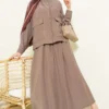⁦Hidden Button Skirted Tencel Two-Piece Set Mink⁩ - الصورة ⁦2⁩