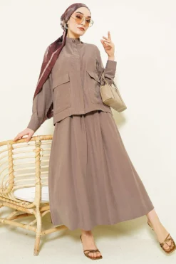 Alternative view of Hidden Button Skirted Tencel Two-Piece Set Mink