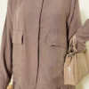 ⁦Hidden Button Skirted Tencel Two-Piece Set Mink⁩ - الصورة ⁦4⁩