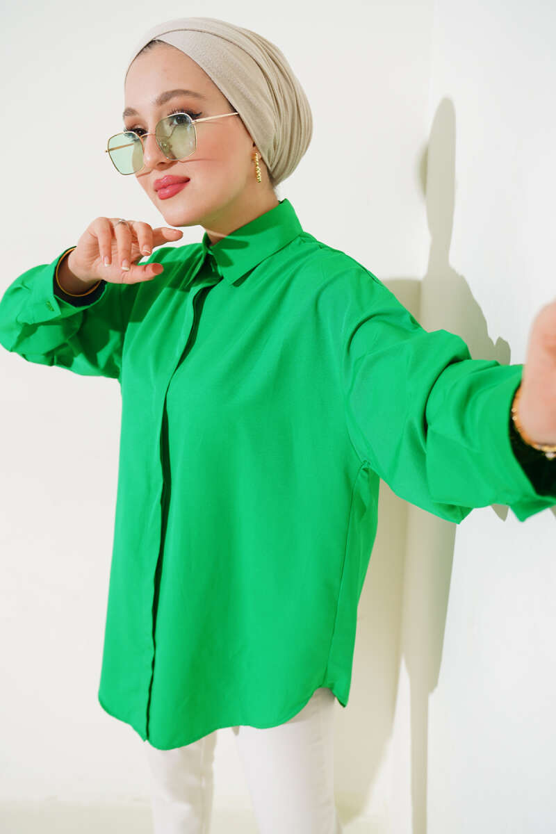 Hidden Button Basic Shirt Set by Benetton Benetton Green