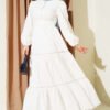 Hidden Button Belted Dress White