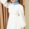 Hidden Button Belted Dress White – Image 2