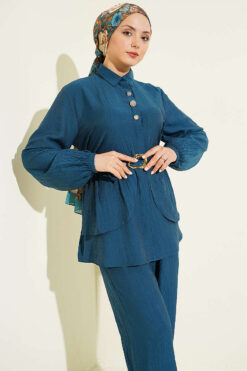 Alternative view of Hidden Button Belted Two-Piece Tunic Set Petrol