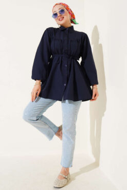 Alternative view of Gathered Chest Shirt Navy Blue
