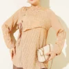 Side-Tied Tunic with Gold Accents Beige