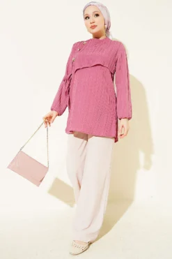 Alternative view of Side-Tied Tunic with Gold Accents Rose Dust