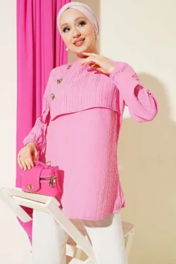 Side-Tied Tunic with Gold Accents Pink