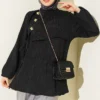 Side-Tied Tunic with Gold Accents Black