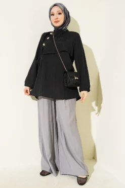 Alternative view of Side-Tied Tunic with Gold Accents Black