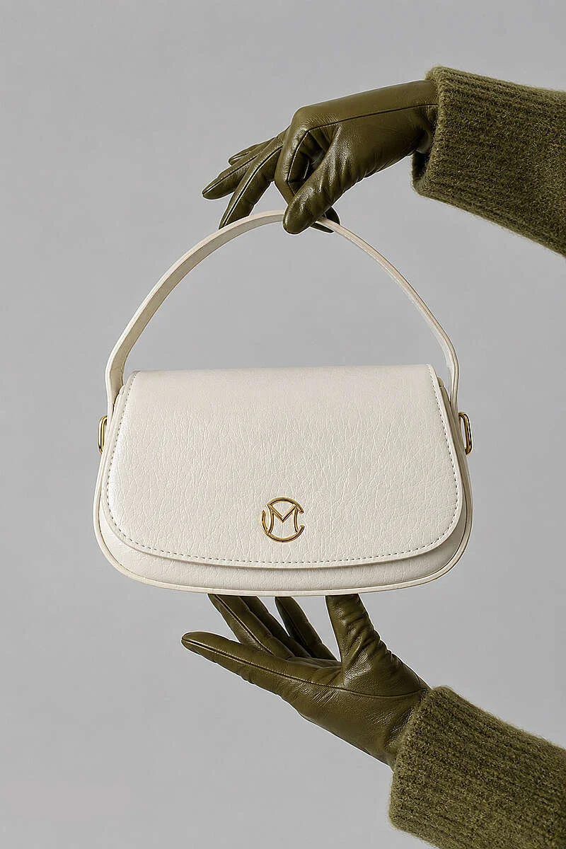 Women's Handbag with Gold Emblem Cream