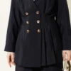 Gold Buttoned Waist Belted Two-Piece Set Navy Blue – Bild 4