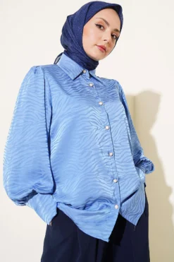 Jacquard Satin Shirt Indigo