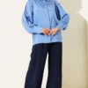 Jacquard Satin Shirt Indigo - Afbeelding 2