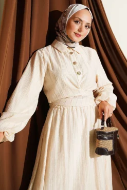 Vista alternativa de Buttoned Front Tied Skirt Set Beige