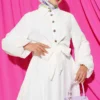 Buttoned Front Tied Skirt Set Ecru - Afbeelding 2