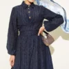 Buttoned Front Tied Skirt Set Navy Blue – Image 2