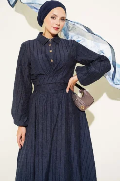 Vista alternativa de Buttoned Front Tied Skirt Set Navy Blue