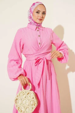 Vista alternativa de Buttoned Front Tied Skirt Set Pink