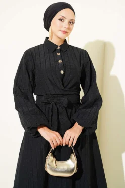 Vista alternativa de Buttoned Front Tied Skirt Set Black