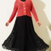 Short Knit Cardigan with Gold Buttons and Openwork Detail Coral - Image 2