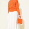 Short Knit Cardigan with Gold Buttons and Openwork Detail Orange – Image 3