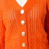 Short Knit Cardigan with Gold Buttons and Openwork Detail Orange – Image 4