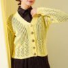 Short Knit Cardigan with Gold Buttons and Openwork Detail Yellow