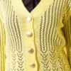 Short Knit Cardigan with Gold Buttons and Openwork Detail Yellow – Image 4