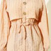 Button-Down Waist Tunic Shirt with Hem Edge Camel - immagine 4