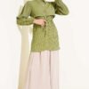 Button-Down Waist Tunic Shirt with Hem Edge Khaki - Imagen 2