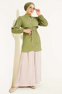 Alternative view of Button-Down Waist Tunic Shirt with Hem Edge Khaki
