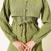 Button-Down Waist Tunic Shirt with Hem Edge Khaki - Imagen 4