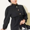 Button-Down Waist Tunic Shirt with Hem Edge Black