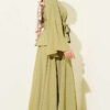 Two-Piece Set with Belted Hem Edge and Gold Buttons in Linen Khaki - الصورة 3