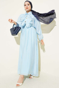 Alternative view of Gold Button Front Ruffled Skirt Set Baby Blue