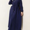 Long Tunic with Gold Button Two-Piece Set Navy Blue