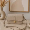 Women's Handbag with Gold Lock Detail Beige