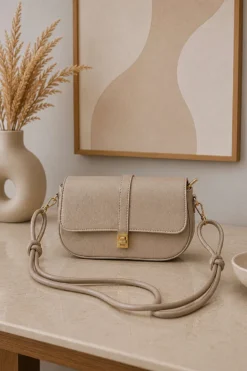 Women's Handbag with Gold Lock Detail Beige