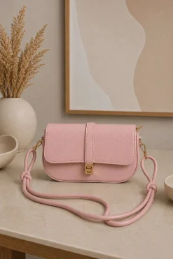 Women's Handbag with Gold Lock Detail Powder Pink