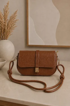 Women's Handbag with Gold Lock Detail Tan