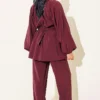 ⁦Belted Modal Two-Piece Set Burgundy⁩ - الصورة ⁦3⁩