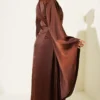 Wide Sleeve Satin Evening Dress with Gold Buckle Brown – Bild 3