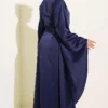 Wide Sleeve Satin Evening Dress with Gold Buckle Navy Blue – Bild 3